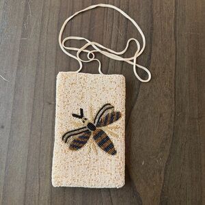 Beaded Bee Bug Mini Summer Spring Crossbody Bag Purse in Cream, Gold, & Navy
